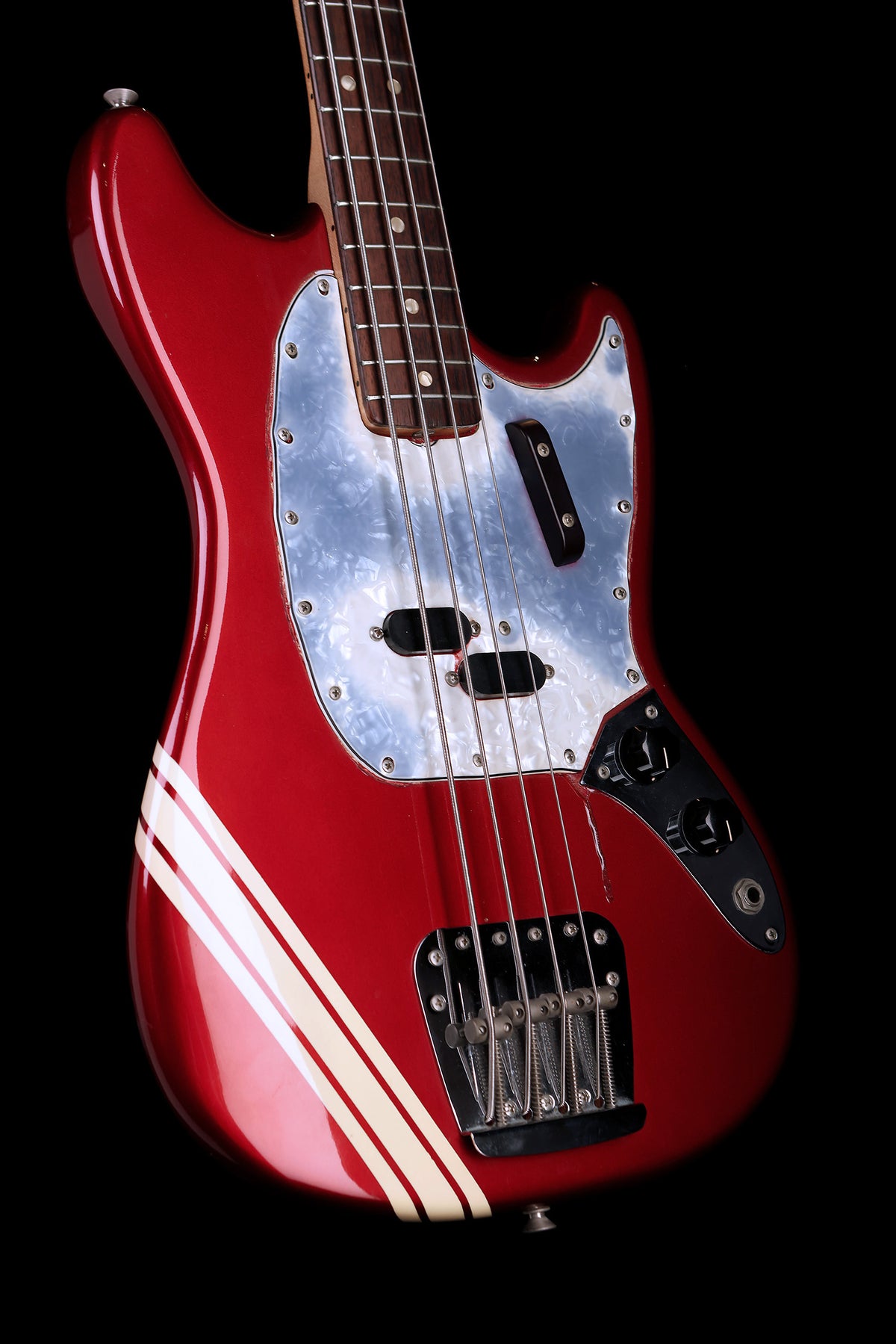 Preloved Fender 70&#39;s Mustang Candy Apple Red Competition Stripe w/case - Bass Centre Music Store Melbourne