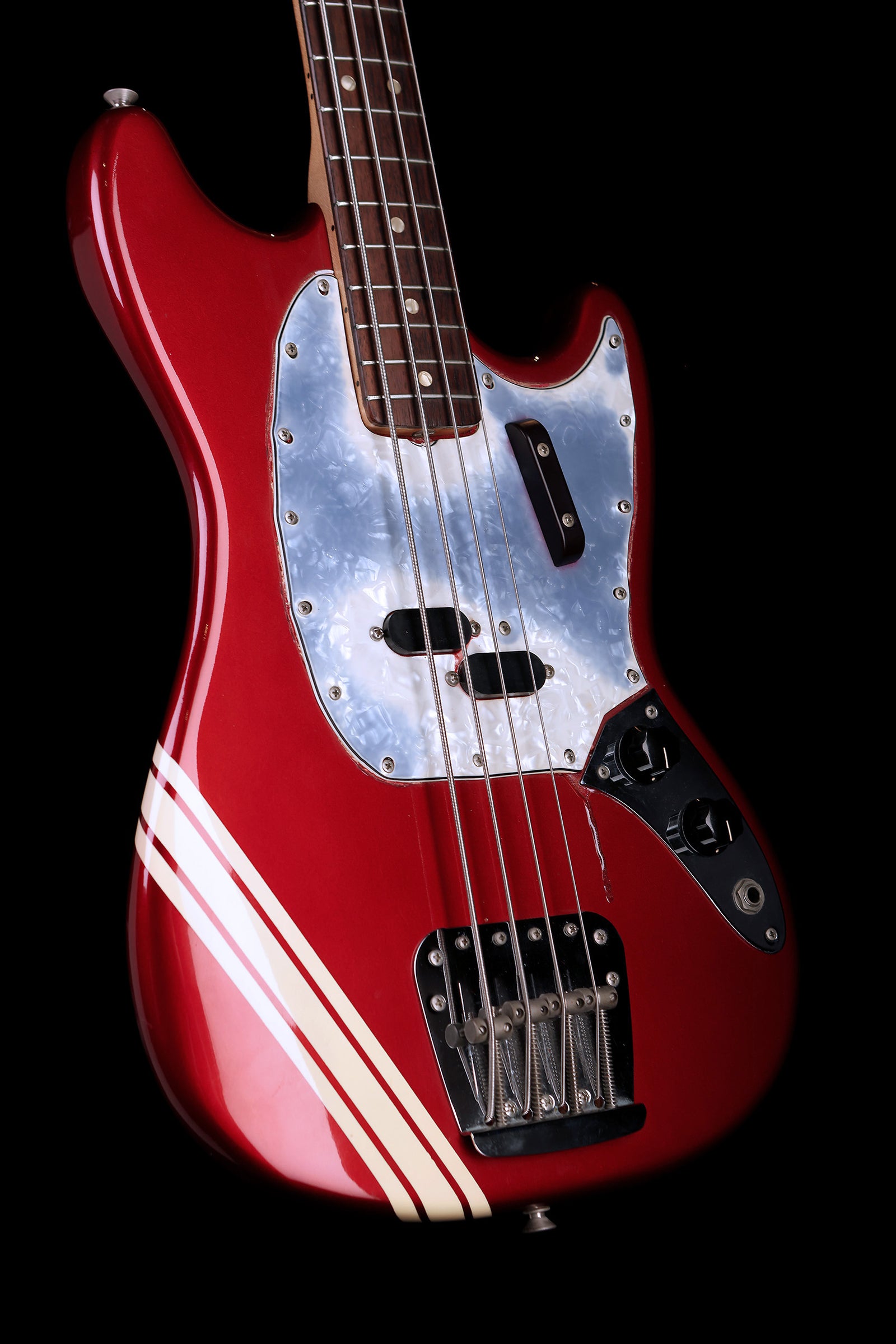 Preloved Fender 70's Mustang Candy Apple Red Competition Stripe w/case - Bass Centre Music Store Melbourne