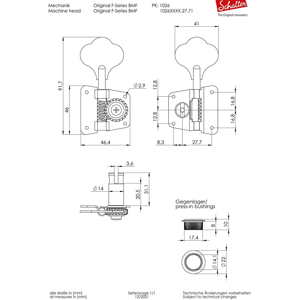 Schaller Original F Series BMF Machine Heads - Bass Centre Music Store Melbourne