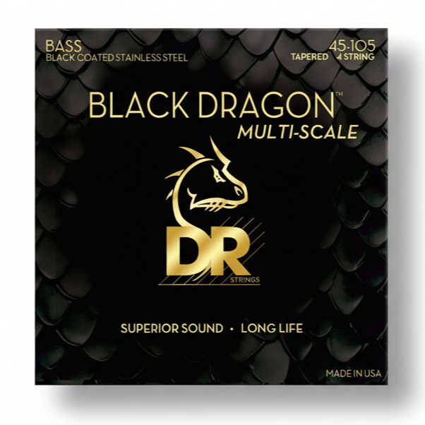 DR BLACK DRAGON 4 String BLACK COATED TAPERED MULTI-SCALE - Bass Centre Music Store Melbourne