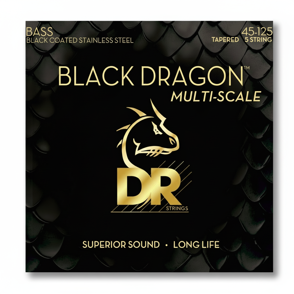 DR BLACK DRAGON 5 String BLACK COATED MULTI-SCALE - Bass Centre Music Store Melbourne